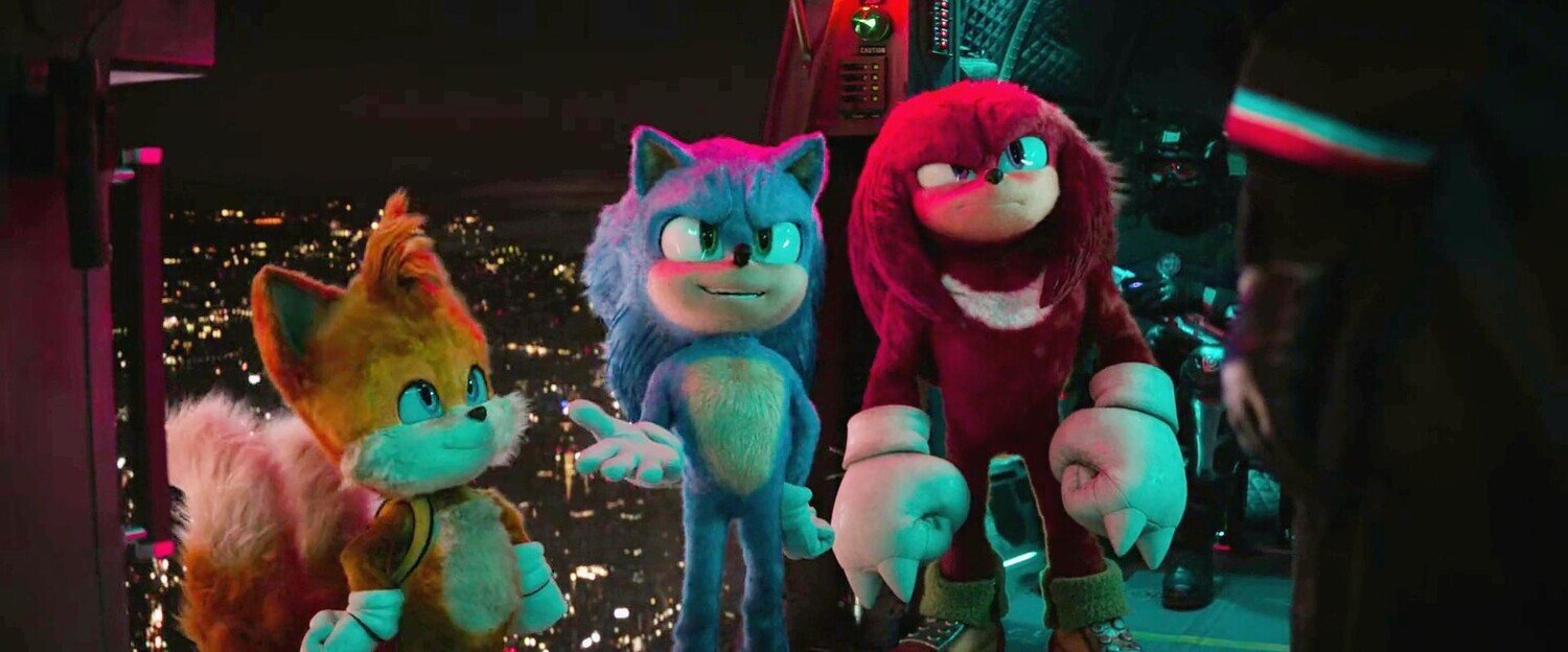 кадр из фильма "Соник 3 в кино", IMDb 6.9, КП 7.0, в кадре: Коллин О’Шонесси - Tails, озвучка, Бен Шварц - Sonic, озвучка, Идрис Эльба - Knuckles, озвучка