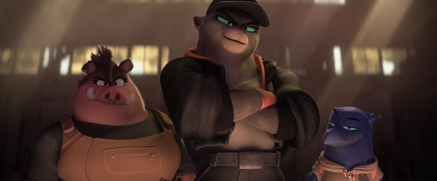 кадр из мультфильма "Плохие парни 2", в кадре: Даниэль Брукс - Kitty Kat, озвучка, Наташа Лионн - Doom (AKA Susan), озвучка, Мария Бакалова - Pigtail Petrova, озвучка